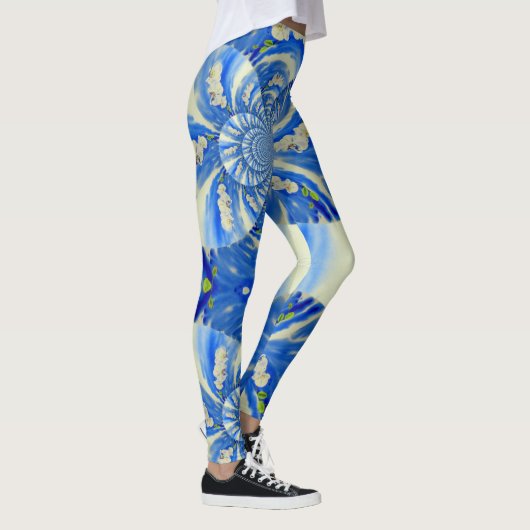 Romantischer, blauer Himmel und weiße Orchideen Leggings (Rechts)
