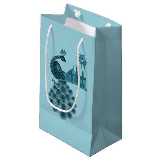 Romantischer blauer Pfau Kleine Geschenktüte (Vorderseite Schrägansicht)