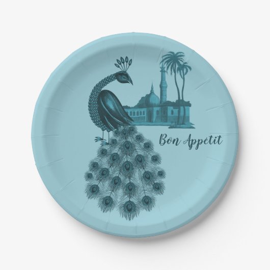 Romantischer Blauer Pfau Pappteller (Vorderseite)