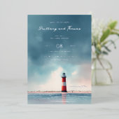 Romantischer blauer rosa Leuchtturm Folieneinladung (Stehend vorne)