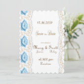 Romantischer blauer Roségold-Wirbel Save The Date (Stehend Vorderseite)