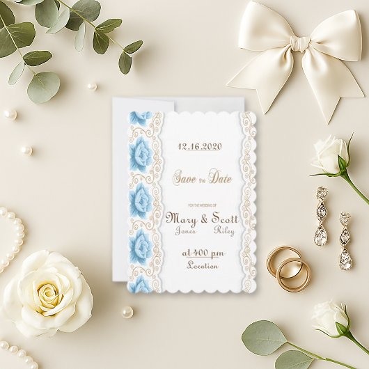 Romantischer blauer Roségold-Wirbel Save The Date