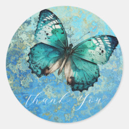 Romantischer Blauer Schmetterling vielen Dank Runder Aufkleber
