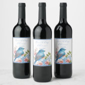 Romantischer Blauvogel und Blume Weinetikett (Flaschen)