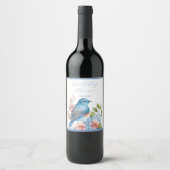 Romantischer Blauvogel und Blume Weinetikett (Vorderseite)