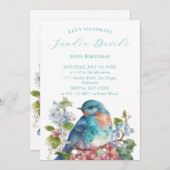 Romantischer Blauvogel zum Geburtstag Einladung (Vorne/Hinten)