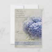 Romantischer Blue Hydrangeas Wedding RSVP Karte (Rückseite)