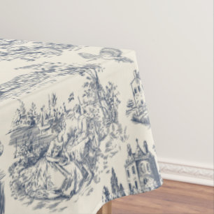 Romantischer Blue Toile de Jouy im französischen L Tischdecke