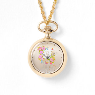 Romantischer blühender Garten Monogramm Beige Armbanduhr