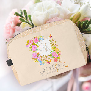 Romantischer blühender Garten Monogramm Beige Waschbeutel