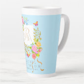 Romantischer blühender Garten Monogramm Blau Latte Milchtasse (Rechte Ecke)