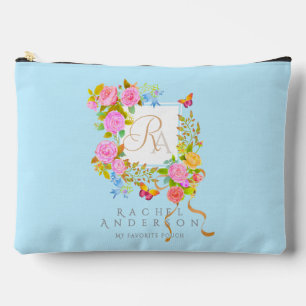 Romantischer blühender Garten Monogramm Blau Zubehörtasche