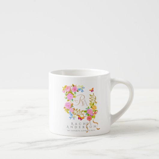 Romantischer blühender Garten-Monogramm Espressotasse (Rechts)