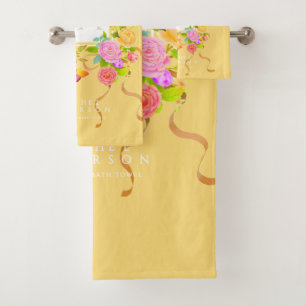 Romantischer blühender Garten-Monogramm Goldgelb Badhandtuch Set