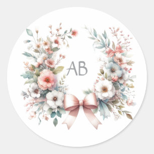 Romantischer Blumen-Babyshower-Monogramm Runder Aufkleber