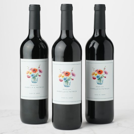 Romantischer Blumen-Wasserfarbenstrauß Weinetikett (Flaschen)