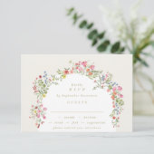 Romantischer Blumenbogen Digitale Hochzeit RSVP Einladung (Stehend Vorderseite)