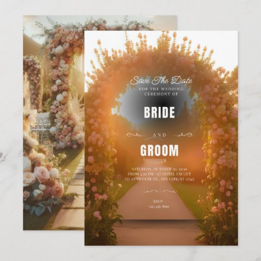 Romantischer Blumenbogen - Einladung Hintergrund (Vorne/Hinten)