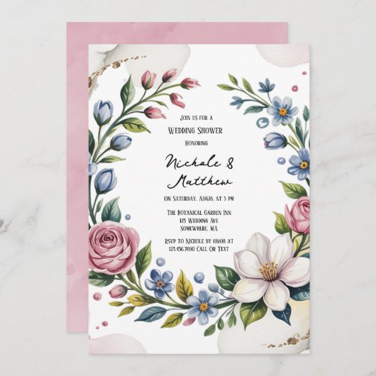 Romantischer Blumenbouquet Polterabend Einladung (Vorne/Hinten)