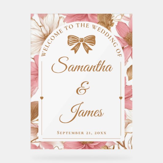 Romantischer Blumeneintrag mit Namen und Datum Acrylschild (Vorderseite)