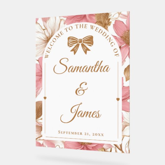 Romantischer Blumeneintrag mit Namen und Datum Acrylschild (Winkel)