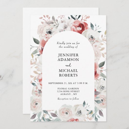 Romantischer Blumengarten Elegante Hochzeit Einladung (Vorne/Hinten)