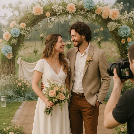 Romantischer Blumengarten Hochzeit Wandteppich