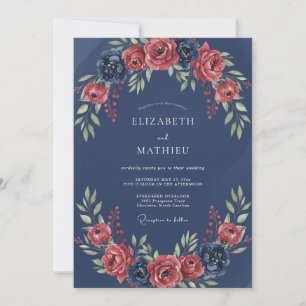 Romantischer Blumenkranz in Navy-Hochzeitsstil Einladung