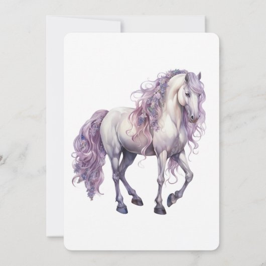 Romantischer Blumenlavender Weiße Pferd Geburtstag Einladung (Rückseite)
