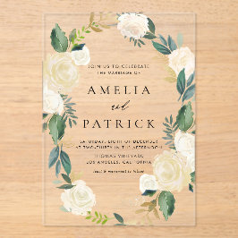 Romantischer blumenreicher Kranz mit Grünen Hochze Acryleinladungen