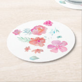 Romantischer Blumenrosa Wasserfarbe Cool & elegant Runder Pappuntersetzer (Angewinkelt)