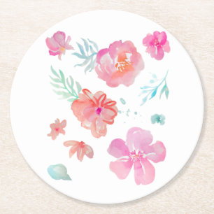 Romantischer Blumenrosa Wasserfarbe Cool & elegant Runder Pappuntersetzer