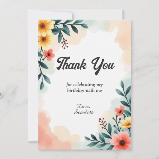 Romantischer Blumensommer Geburtstag Dankeskarte (Vorderseite)