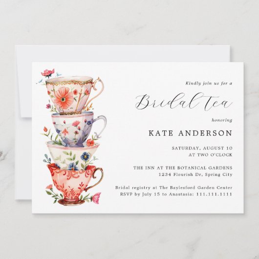 Romantischer Blumenstee Einladung (Vorderseite)