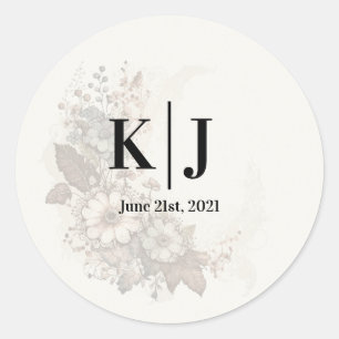 Romantischer Blumenstickerset mit Monogramm Runder Aufkleber