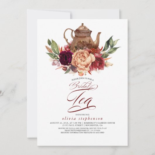 Romantischer Blumenstrauß Brautparty Tee Einladung (Vorderseite)