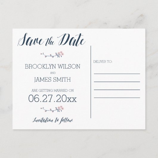 Romantischer Blumenstrauß Save the Date Postkarten (Rückseite)