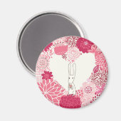 Romantischer Blumenuntergrund mit niedlichem Kanin Magnet (Vorderseite/Rückseite)