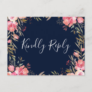 Romantischer Blush Blomfloral Wedding RSVP Dunke Einladungspostkarte