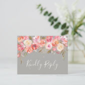 Romantischer Blush Blomfloral Wedding RSVP | Grau Einladungspostkarte (Stehend Vorderseite)