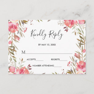 Romantischer Blush Blomfloral Wedding RSVP Karte