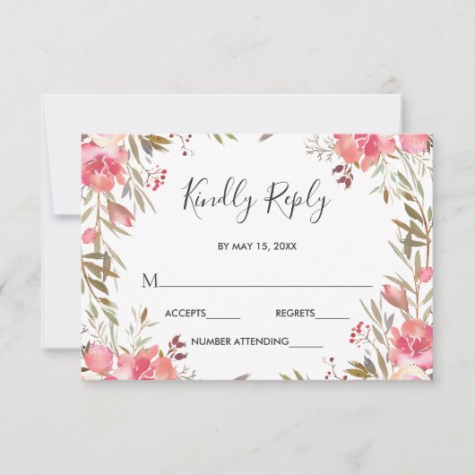 Romantischer Blush Blomfloral Wedding RSVP Karte (Vorderseite)