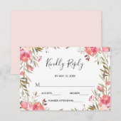 Romantischer Blush Blomfloral Wedding RSVP Karte (Vorne/Hinten)