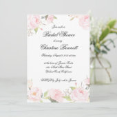Romantischer Blush Bloral Birdal Dusche Einladung (Stehend Vorderseite)