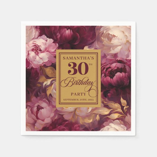 Romantischer Blush Burgundy Gold Wasserfarbe 30. Serviette (Vorderseite)