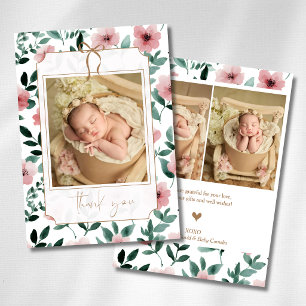 Romantischer Blush-Grün-Blumen-Gold-Schleife-Babys Ankündigung