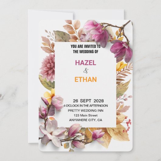 Romantischer Blush & Herbst Einladung zur botanisc (Vorderseite)