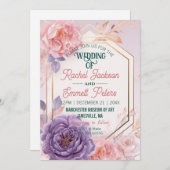 Romantischer Blush Pink Blauer Hochzeitsgold Rahme Einladung (Vorne/Hinten)