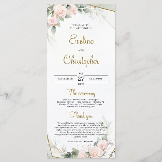 Romantischer Blush Pink Greenerenerage Foliage Gol Programm (Vorderseite)