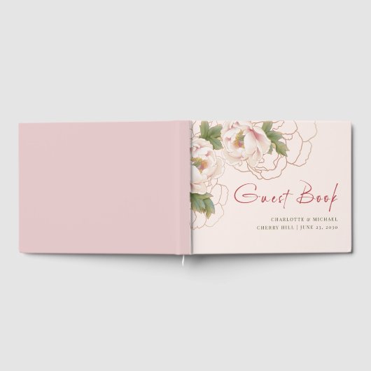 Romantischer Blush Pink Peony Floral Wedding Guest Gästebuch (Voll)